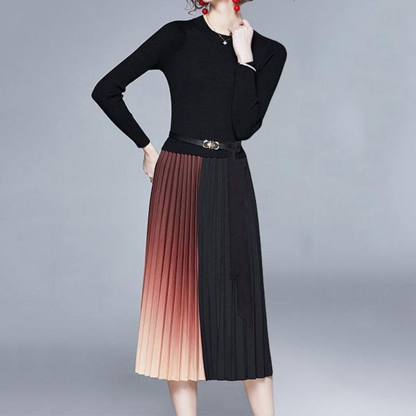 casual dresses women knit sweater dress spring autumn fake two-piece retro fashion splicing female round neck long sleeve belt pleated, Black;gray
casual dresses women knit sweater dress spring autumn fake two-piece retro fashion splicing female round neck long sleeve belt pleated, Black;gray