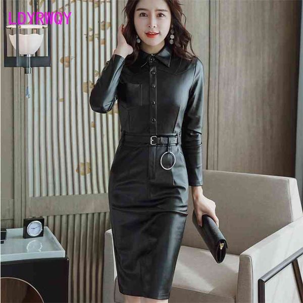 autumn women's fashion temperament lapel single-breasted slim pu leather long-sleeved dress turn-down collar 210416, Black;gray
autumn women's fashion temperament lapel single-breasted slim pu leather long-sleeved dress turn-down collar 210416, Black;gray