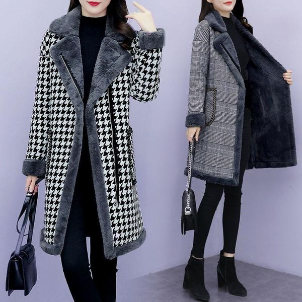women's wool & blends jacket women coat winter plus size fashion casual lamb plaid loose veste manteau femme, Black
women's wool & blends jacket women coat winter plus size fashion casual lamb plaid loose veste manteau femme, Black