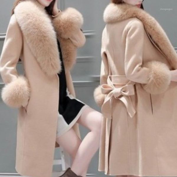 women's wool & blends 2021 fashion autumn winter clothing mid-length slim-fit lace-up large woolen collar coat european american, Black
women's wool & blends 2021 fashion autumn winter clothing mid-length slim-fit lace-up large woolen collar coat european american, Black