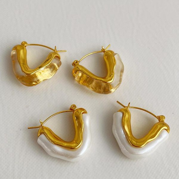 hoop & huggie 2021 pearl resin gold metal splicing v shape stud earrings geometric irregular for women girls party travel jewelry gifts, Golden;silver
hoop & huggie 2021 pearl resin gold metal splicing v shape stud earrings geometric irregular for women girls party travel jewelry gifts, Golden;silver