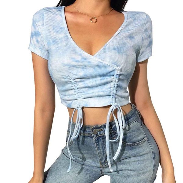 women's t-shirt hirigin women tie-dye short sleeve slim crop drawing straps deep v-neck wild fashion summer t shirts, White
women's t-shirt hirigin women tie-dye short sleeve slim crop drawing straps deep v-neck wild fashion summer t shirts, White