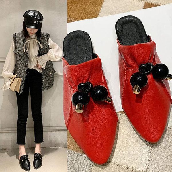 women's slippers pu leather ladies shoes low heels fashion female slip on footwear pleated outdoor 2021 woman comfort, Black
women's slippers pu leather ladies shoes low heels fashion female slip on footwear pleated outdoor 2021 woman comfort, Black