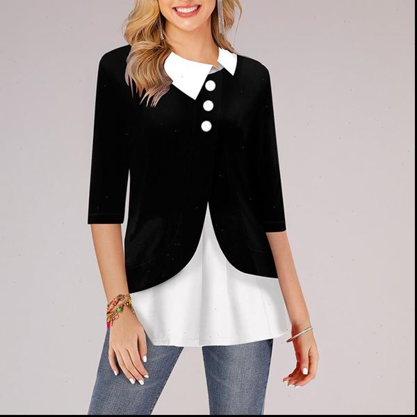 womens blouses patchwork plus size women blouse turn down collar three quarter cotton and irregular spring tunic, White
womens blouses patchwork plus size women blouse turn down collar three quarter cotton and irregular spring tunic, White