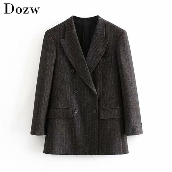 women vintage striped office blazers double breasted pockets fashion coat long sleeve elegant jacket lady marynarka damska 210515, White;black
women vintage striped office blazers double breasted pockets fashion coat long sleeve elegant jacket lady marynarka damska 210515, White;black