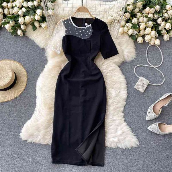 summer elegant women short sleeves mesh patchwork black slim split dress female party dresses 210428, Black;gray
summer elegant women short sleeves mesh patchwork black slim split dress female party dresses 210428, Black;gray
