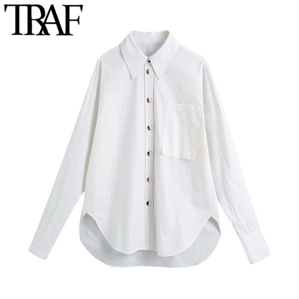 women fashion with pockets loose asymmetry blouses vintage long sleeve button-up female shirts blusas chic 210507, White
women fashion with pockets loose asymmetry blouses vintage long sleeve button-up female shirts blusas chic 210507, White