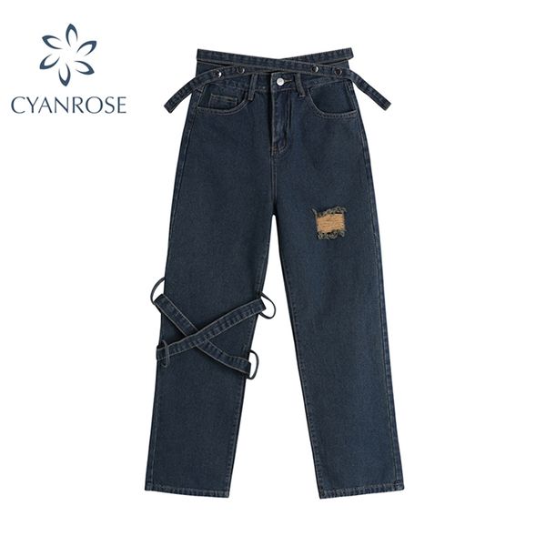 high waist women ripped jeans streetwear causal straight summer fashion long pants baggy blue versatile denim trouser 210922
high waist women ripped jeans streetwear causal straight summer fashion long pants baggy blue versatile denim trouser 210922