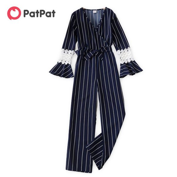 trousers patpat kid girl striped v neck lace decor bell sleeves jumpsuit, Blue
trousers patpat kid girl striped v neck lace decor bell sleeves jumpsuit, Blue