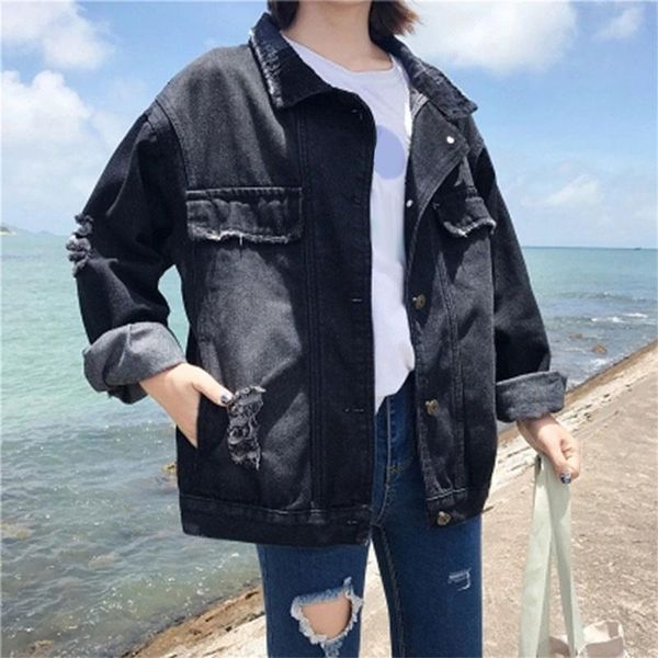 women's jackets turn-down collar black loose denim women casual korean style jean coats plus size female fashion streetwear, Black;brown
women's jackets turn-down collar black loose denim women casual korean style jean coats plus size female fashion streetwear, Black;brown