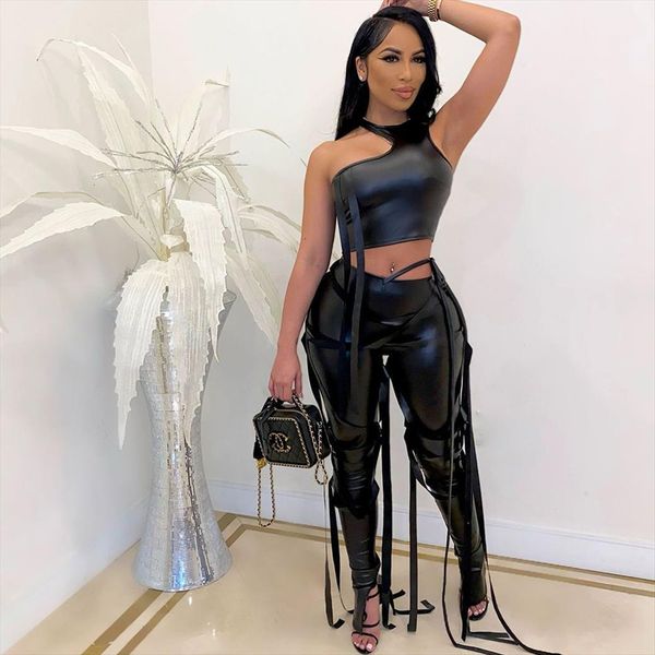 pu faux leather two piece womens pants outfits party club matching sets crop lace up bandage 2, White
pu faux leather two piece womens pants outfits party club matching sets crop lace up bandage 2, White