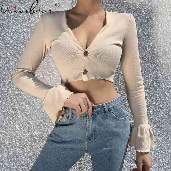 spring knit wear cardigans short women solid v-neck buttons flare long sleeve crop tshirt t0d402a 210421, White
spring knit wear cardigans short women solid v-neck buttons flare long sleeve crop tshirt t0d402a 210421, White