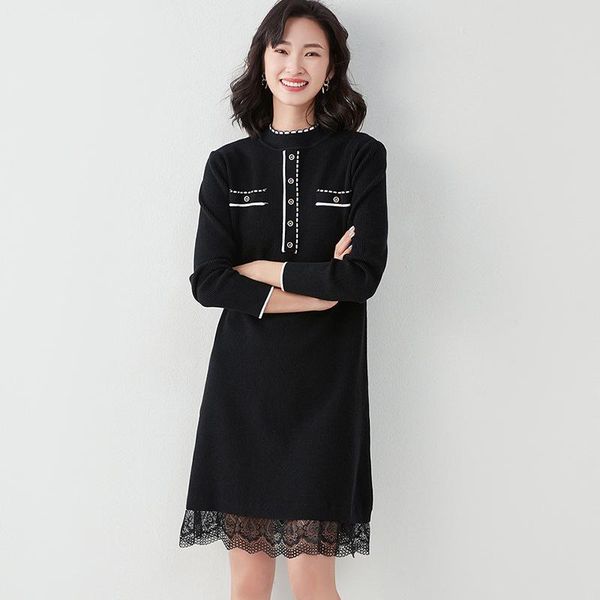 casual dresses 2021 spring autumn knitted women dress patchwork fashion female elegant sweater midi long sleeve lace black, Black;gray
casual dresses 2021 spring autumn knitted women dress patchwork fashion female elegant sweater midi long sleeve lace black, Black;gray
