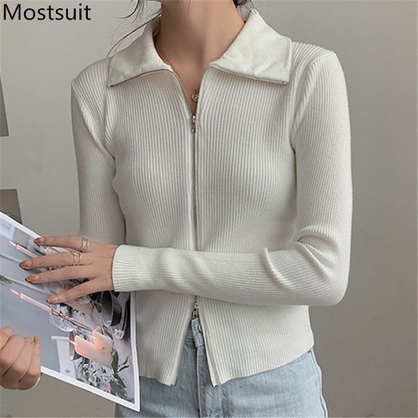korean zippers knitted cardigan sweater women full sleeve turn-down collar slim fashion casual ladies jumpers femme 210514, White
korean zippers knitted cardigan sweater women full sleeve turn-down collar slim fashion casual ladies jumpers femme 210514, White