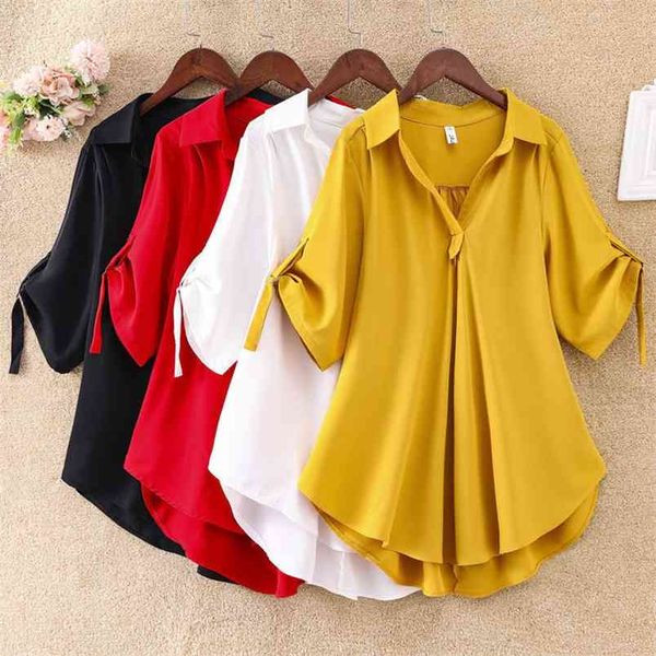 summer short sleeve chiffon shirt women fashion solid plus size blouse loose waist slim blusas 14316 210421, White 
summer short sleeve chiffon shirt women fashion solid plus size blouse loose waist slim blusas 14316 210421, White