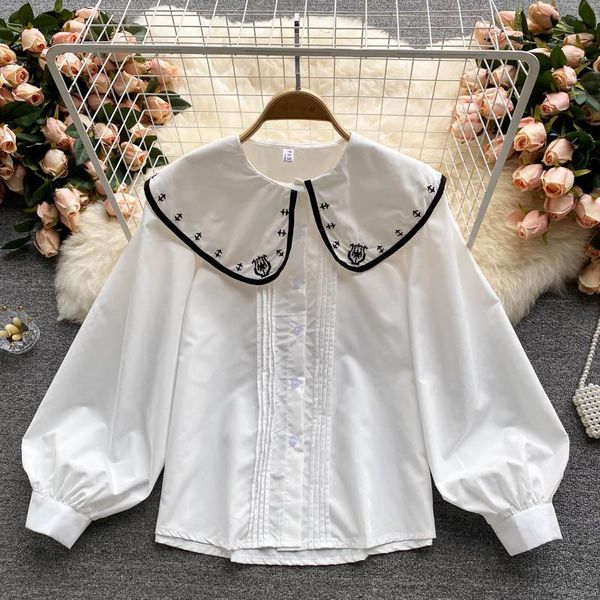 women's blouses & shirts early autumn fashion blouse female french embroidery big lapel puff sleeve blusa age-reducing wild loose shirt, White
women's blouses & shirts early autumn fashion blouse female french embroidery big lapel puff sleeve blusa age-reducing wild loose shirt, White