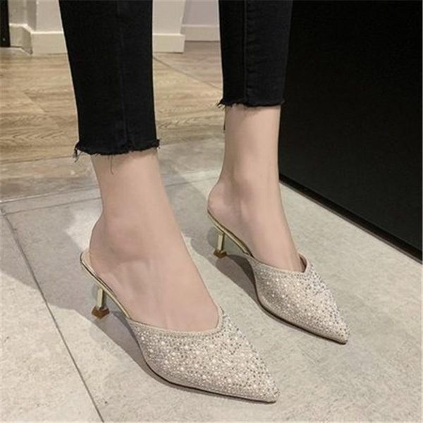 style women's summer slipper stiletto heel pointed toe rhinestone slippers cross-border shoes a588, Black
style women's summer slipper stiletto heel pointed toe rhinestone slippers cross-border shoes a588, Black