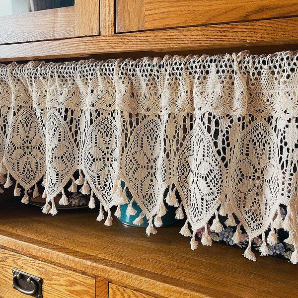 curtain & drapes american country crochet short curtains tassels for kitchen hollow half sheer cabinet cafe sliding door window dl-jd1137