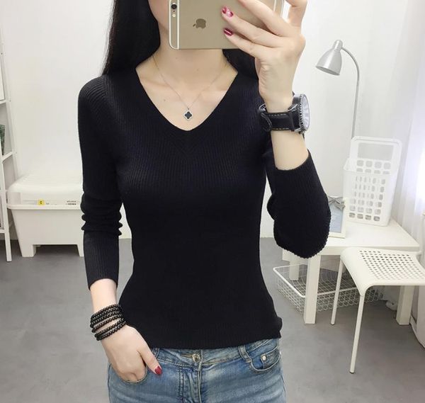 basic pullover v neck solid womens sweater autumn winter knitted slim long sleeve, White;black
basic pullover v neck solid womens sweater autumn winter knitted slim long sleeve, White;black