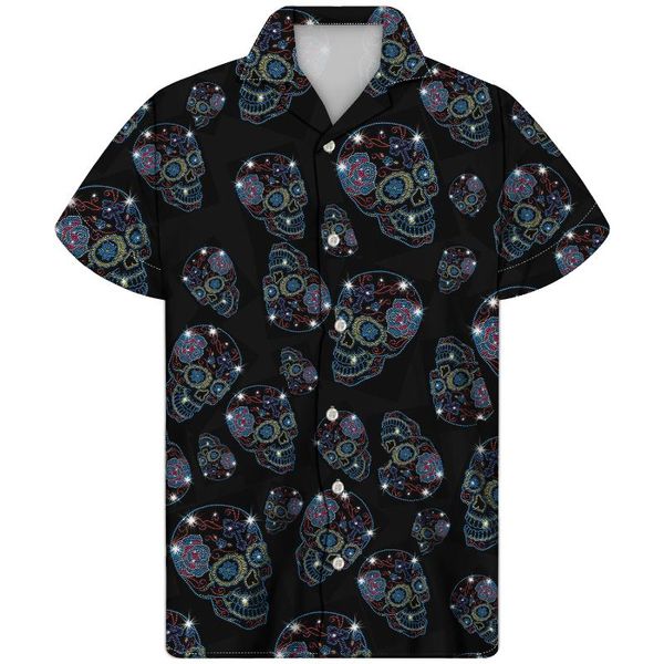 men clothing skull crystal rhinestones streetwear brand design short sleeve shirts cuban shirt guayabera camisa hombre men's casual, White;black 
men clothing skull crystal rhinestones streetwear brand design short sleeve shirts cuban shirt guayabera camisa hombre men's casual, White;black