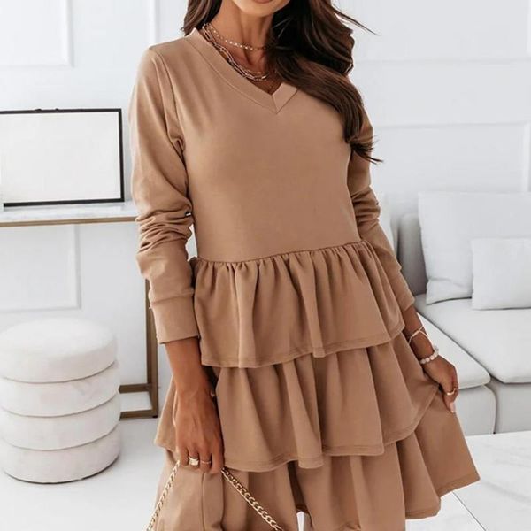 casual dresses v neck solid color mini dress women long sleeve ruffle hem tunic cake streetwear cupcake fashion a-line, Black;gray
casual dresses v neck solid color mini dress women long sleeve ruffle hem tunic cake streetwear cupcake fashion a-line, Black;gray