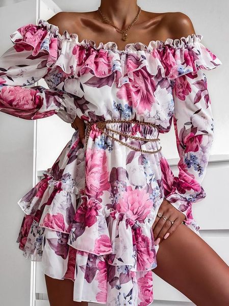 casual dresses chronstyle women summer off shoulder ruffles mini dress elegant slash neck party vintage floral print female vestidos, Black;gray
casual dresses chronstyle women summer off shoulder ruffles mini dress elegant slash neck party vintage floral print female vestidos, Black;gray