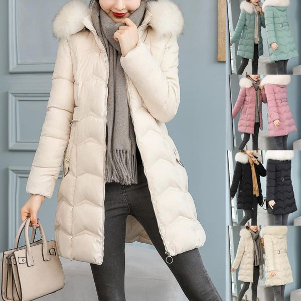 women's wool & blends women warm winter coat thicken cotton jacket quilted with artificial fur-grass trimmed hooded long in stock, Black
women's wool & blends women warm winter coat thicken cotton jacket quilted with artificial fur-grass trimmed hooded long in stock, Black