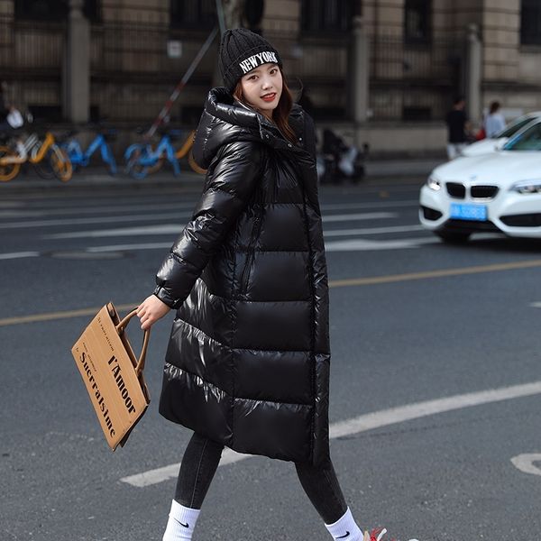 european down jacket women's knee length 2021 winter new warm thickened bright face hooded jacket, Black
european down jacket women's knee length 2021 winter new warm thickened bright face hooded jacket, Black