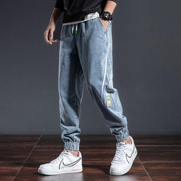 men's jeans 2021 spring summer cargo jenas trendy outdoor ankle banded pant loose elastic waist overalls harem trousers s-5xl, Blue 
men's jeans 2021 spring summer cargo jenas trendy outdoor ankle banded pant loose elastic waist overalls harem trousers s-5xl, Blue