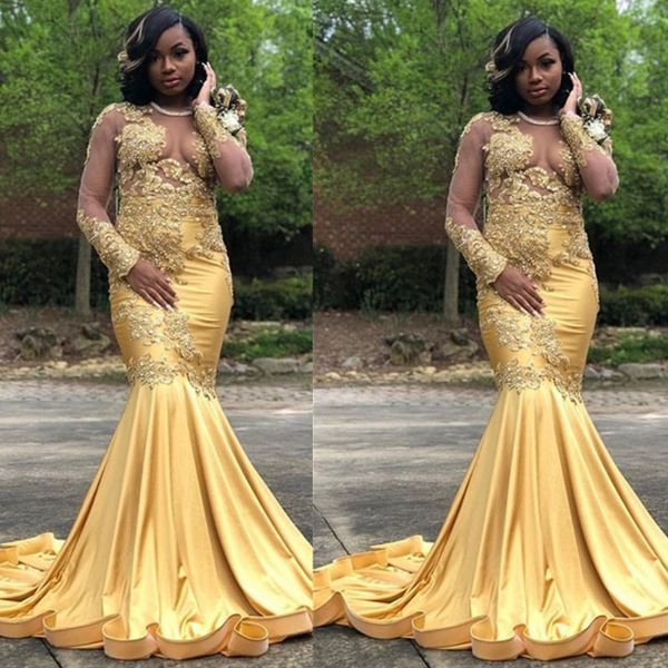 2020 golden long sleeves lace appliques mermaid prom dresses beaded illusion sweep train vestidos de festa party evening gowns, Black
2020 golden long sleeves lace appliques mermaid prom dresses beaded illusion sweep train vestidos de festa party evening gowns, Black