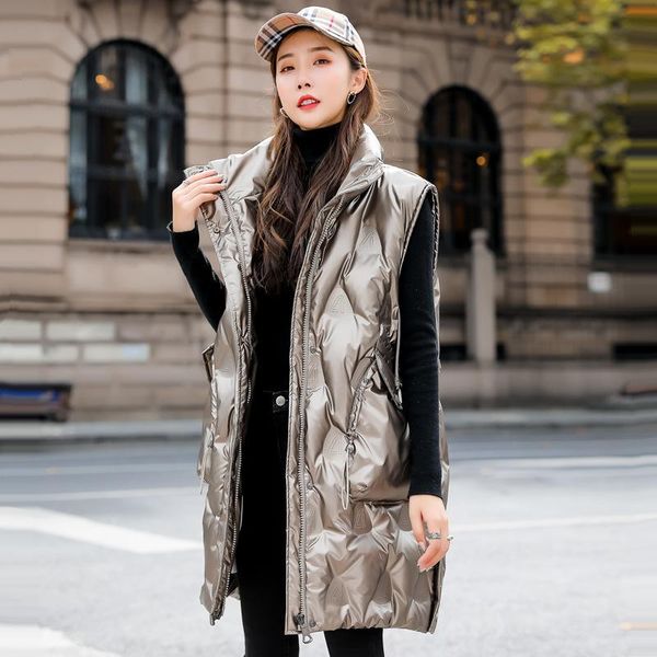 women's vests #0811 winter white duck down veste femme loose long vest waistcoat stand collar warm shinny coat sleeveless jacket women, Black;white
women's vests #0811 winter white duck down veste femme loose long vest waistcoat stand collar warm shinny coat sleeveless jacket women, Black;white