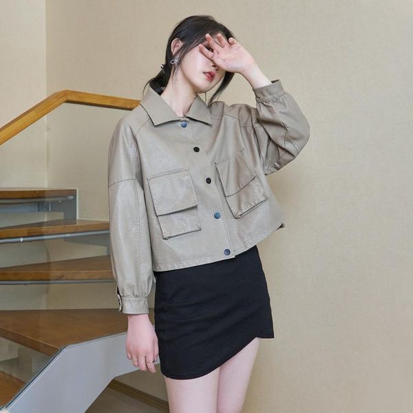 women's jackets rongtai camel leather coat spring and autumn fashion 2021 loose short jacket motorcycle top, Black;brown
women's jackets rongtai camel leather coat spring and autumn fashion 2021 loose short jacket motorcycle top, Black;brown