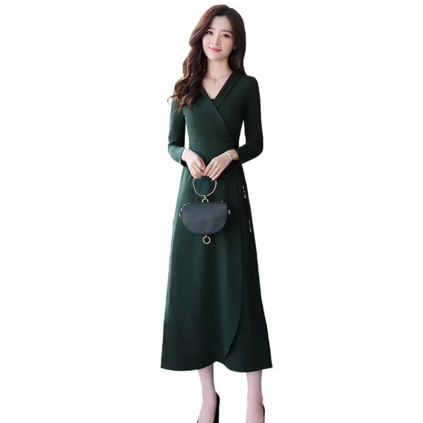 casual dresses women elegant v-neck autumn winter dress 2021 slim waist long sleeve solid maxi ladies office work vestidos da224, Black;gray
casual dresses women elegant v-neck autumn winter dress 2021 slim waist long sleeve solid maxi ladies office work vestidos da224, Black;gray