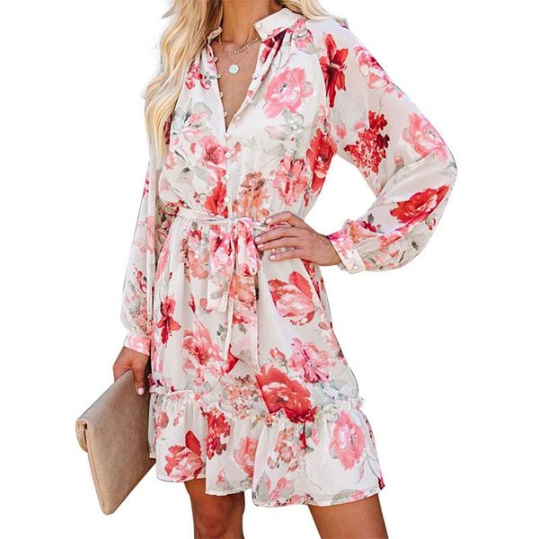 casual dresses spring autumn for woman 2021 elegant floral print ruffles button belt shirt dress office lady robe femme, Black;gray
casual dresses spring autumn for woman 2021 elegant floral print ruffles button belt shirt dress office lady robe femme, Black;gray