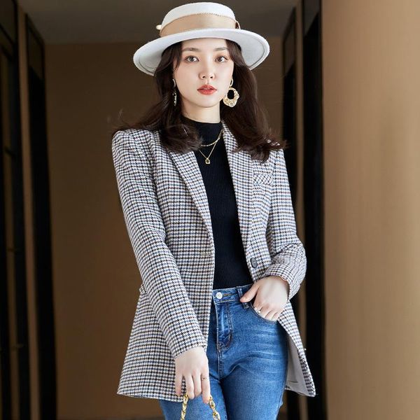 women's suits & blazers houndstooth suit jacket for women 2021 spring and autumn high-grade western style plaid small tailored coats, White;black
women's suits & blazers houndstooth suit jacket for women 2021 spring and autumn high-grade western style plaid small tailored coats, White;black