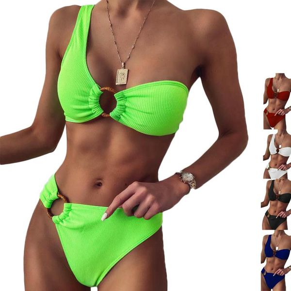women's swimwear thong bikini set summer beach one shoulder 2021 bathing suits for women, White;black
women's swimwear thong bikini set summer beach one shoulder 2021 bathing suits for women, White;black