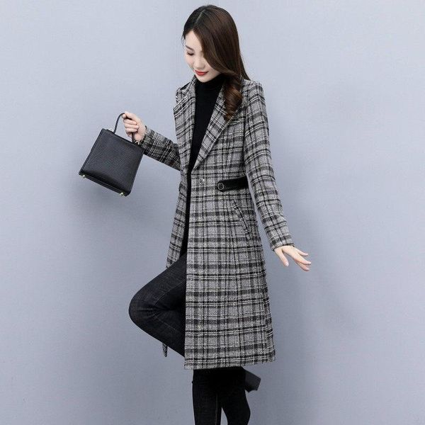 women's wool & blends plaid woolen coat women long sleeve self-cultivation korean mid-length autumn and winter vintage thick windbreake, Black
women's wool & blends plaid woolen coat women long sleeve self-cultivation korean mid-length autumn and winter vintage thick windbreake, Black