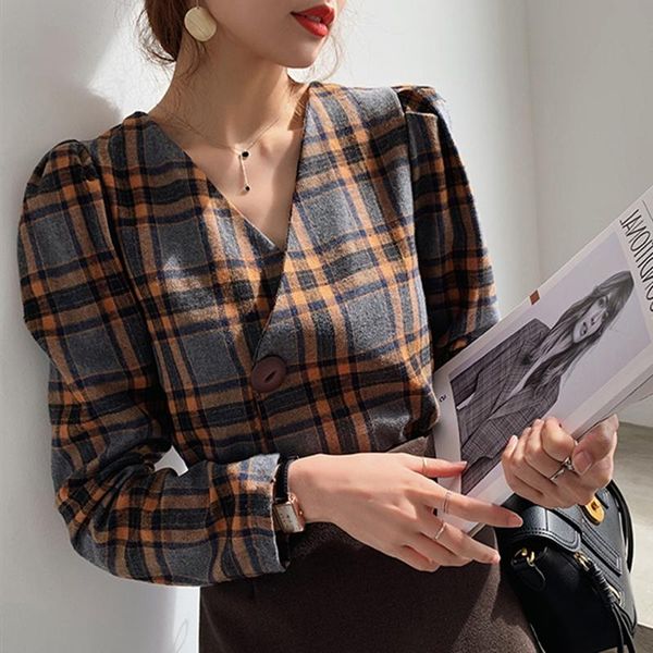 women's blouses & shirts v-neck long sleeve blouse women 2021 chic vintage plaid female shirt casual korean fashion clothing loose plus, White
women's blouses & shirts v-neck long sleeve blouse women 2021 chic vintage plaid female shirt casual korean fashion clothing loose plus, White