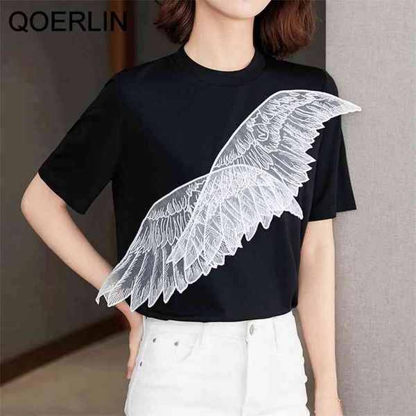 chic wing patchwork t-shirts women summer short sleeve loose casual female black o-neck basic 210601, White
chic wing patchwork t-shirts women summer short sleeve loose casual female black o-neck basic 210601, White