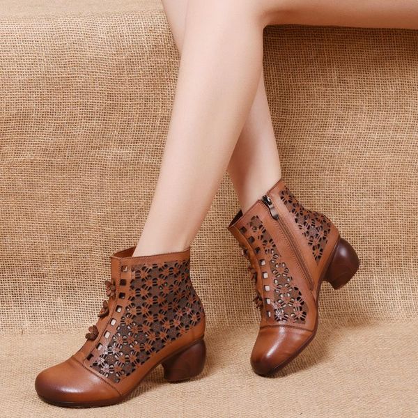 summer ankle boots genuine leather shoes women med high heel back zipper cutout breathable mujer zapatos sandals, Black
summer ankle boots genuine leather shoes women med high heel back zipper cutout breathable mujer zapatos sandals, Black