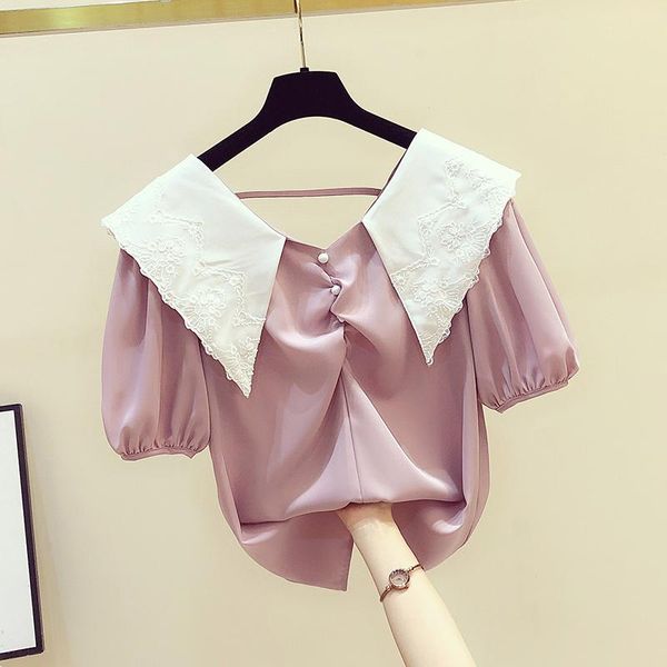 women's blouses & shirts romantic france style 2021 summer short sleeves shirt back bow girls blouse ladies blusas a3389, White
women's blouses & shirts romantic france style 2021 summer short sleeves shirt back bow girls blouse ladies blusas a3389, White