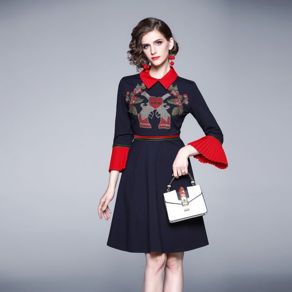 luxury sweet vintage embroidery dress runway 2021 designer summer autumnn flare sleeve lapel holiday prom office ladies slim black a-line dr, Black;gray
luxury sweet vintage embroidery dress runway 2021 designer summer autumnn flare sleeve lapel holiday prom office ladies slim black a-line dr, Black;gray