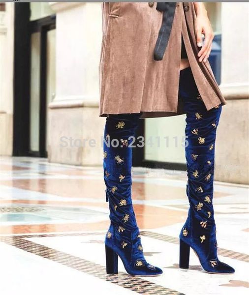 luxo strass beautified bug woman on her knee blue velvet ladies winter boots chunky party heels boot, Black
luxo strass beautified bug woman on her knee blue velvet ladies winter boots chunky party heels boot, Black