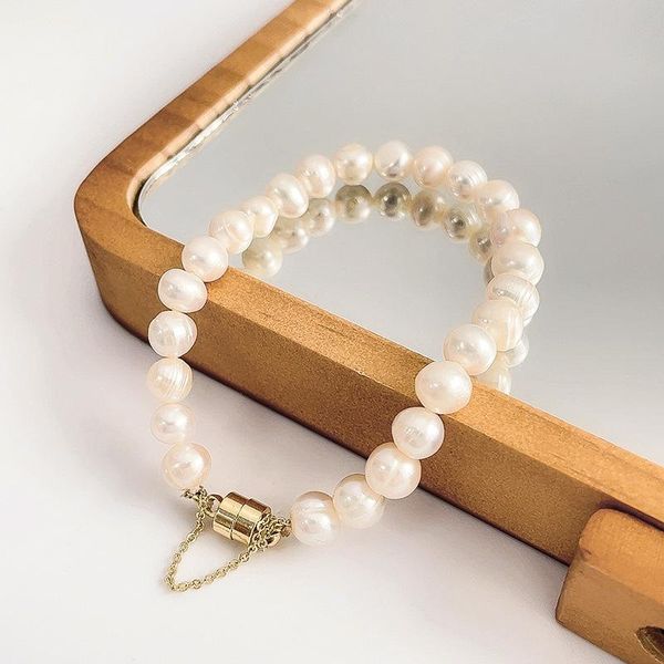 link, chain retro metal circular magnet baroque freshwater pearl bracelet for women simple elegant strand wedding jewelry, Black
link, chain retro metal circular magnet baroque freshwater pearl bracelet for women simple elegant strand wedding jewelry, Black