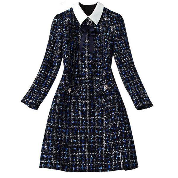casual dresses luxury design fashion navy blue plaid bow tie tweed dress women autumn winter long sleeve diamonds button woolen short, Black;gray
casual dresses luxury design fashion navy blue plaid bow tie tweed dress women autumn winter long sleeve diamonds button woolen short, Black;gray