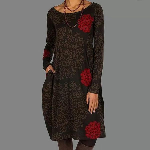 retro floral print o neck pocket women dress 2021 autumn winter long sleeve a-line party casual loose knee dresses vestido, Black;gray
retro floral print o neck pocket women dress 2021 autumn winter long sleeve a-line party casual loose knee dresses vestido, Black;gray