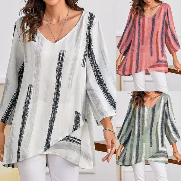 women's blouses & shirts stripe asymmetrical blouse casual loose v-neck long sleeve printed irregular hem ladies, White
women's blouses & shirts stripe asymmetrical blouse casual loose v-neck long sleeve printed irregular hem ladies, White