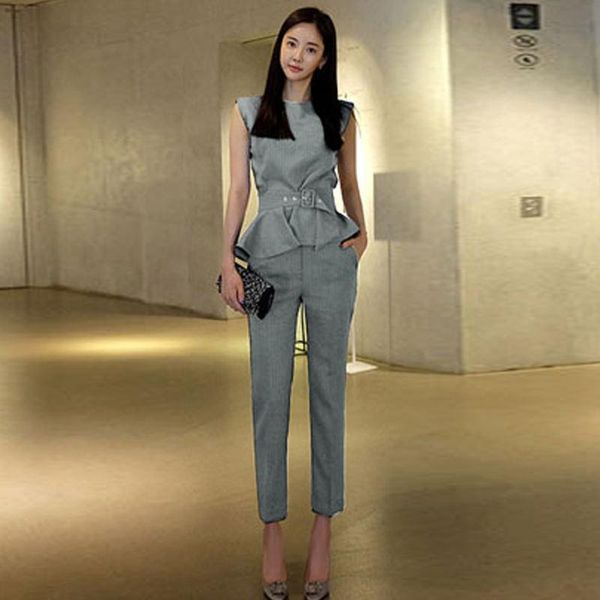 two piece dress summer 2021 women's set fashion o-neck sleeveless sashes ruffles blouse and striped zipper pencil pants formal lady sui, White
two piece dress summer 2021 women's set fashion o-neck sleeveless sashes ruffles blouse and striped zipper pencil pants formal lady sui, White