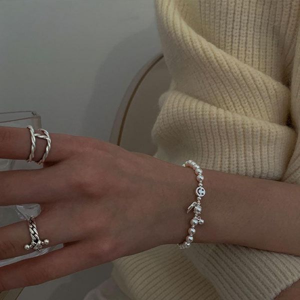 link, chain s925 silver plated smile lucky bracelet women's small crowd design advanced feeling cool wind light luxury simple korea jew, Black
link, chain s925 silver plated smile lucky bracelet women's small crowd design advanced feeling cool wind light luxury simple korea jew, Black
