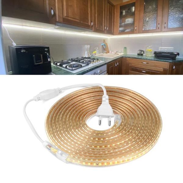 strips ac220v eu led light strip 1m 6m 12m kitchen tape 2835 home ceiling lights white/warm white/blue/red diode decor lamp